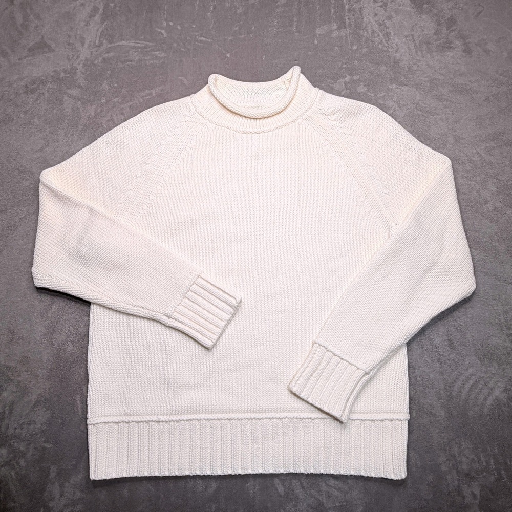 L.L. Bean Signature Sweater Women M Cream Original Organic Cotton Roll Neck Knit